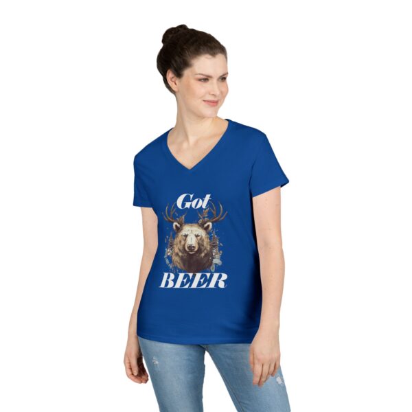 Got Beer? An animal called a Beer which is the head of a bear with deer antlers  - Ladies' V-Neck T-Shirt - Image 5