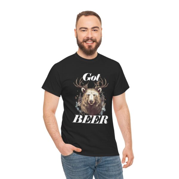 Got Beer? An animal called a Beer which is the head of a bear with deer antlers - Unisex Heavy Cotton Tee
