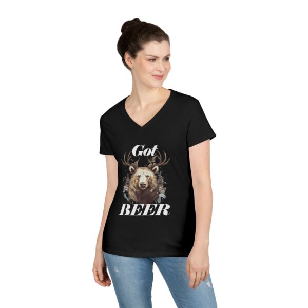 Got Beer? An animal called a Beer which is the head of a bear with deer antlers  - Ladies' V-Neck T-Shirt - Image 2