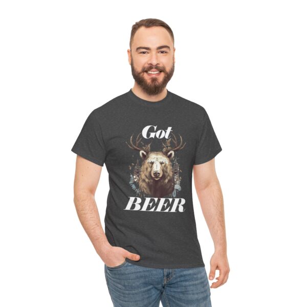 Got Beer? An animal called a Beer which is the head of a bear with deer antlers - Unisex Heavy Cotton Tee - Image 5