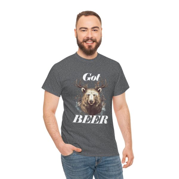 Got Beer? An animal called a Beer which is the head of a bear with deer antlers - Unisex Heavy Cotton Tee - Image 4