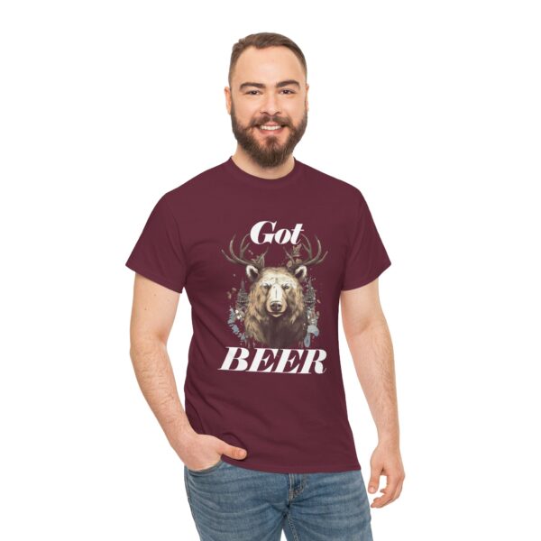 Got Beer? An animal called a Beer which is the head of a bear with deer antlers - Unisex Heavy Cotton Tee - Image 2