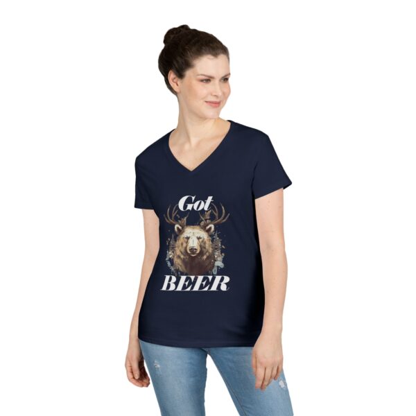 Got Beer? An animal called a Beer which is the head of a bear with deer antlers  - Ladies' V-Neck T-Shirt - Image 6