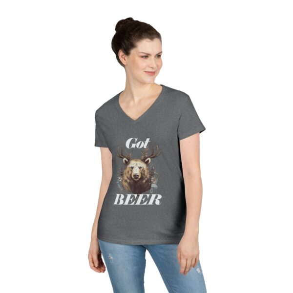 Got Beer? An animal called a Beer which is the head of a bear with deer antlers  - Ladies' V-Neck T-Shirt - Image 3