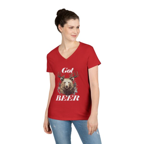 Got Beer? An animal called a Beer which is the head of a bear with deer antlers  - Ladies' V-Neck T-Shirt - Image 9